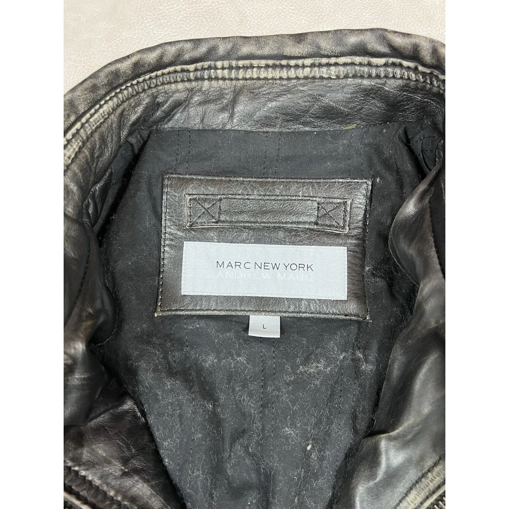 Marc New York by Andrew Marc Distressed Heavy Leather Jacket Men's Size Large